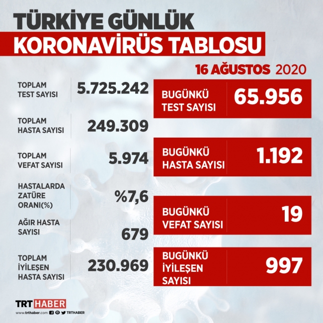 Türkiye'de virüsü yenen hasta sayısı 231 bine yaklaştı